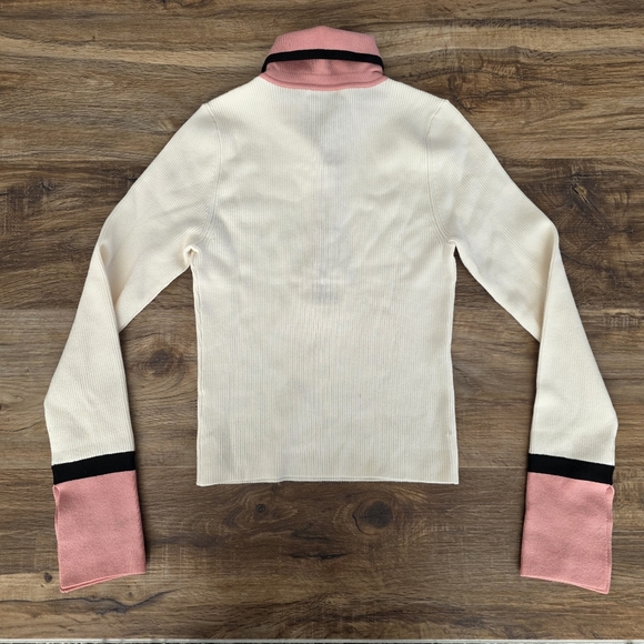 NWT Alice + Olivia White Pia Ribbed Knit Polo Wool Sweater Size XS - Picture 8 of 8